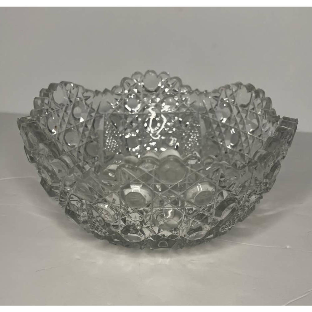 Vintage EAPG Bowl Hobstars Cane & Button Pattern Pressed Glass Has Chips AS IS